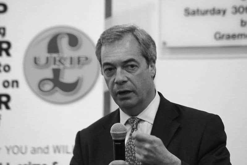 Nigel Farage speaking at a UKIP event before resigning as party leader