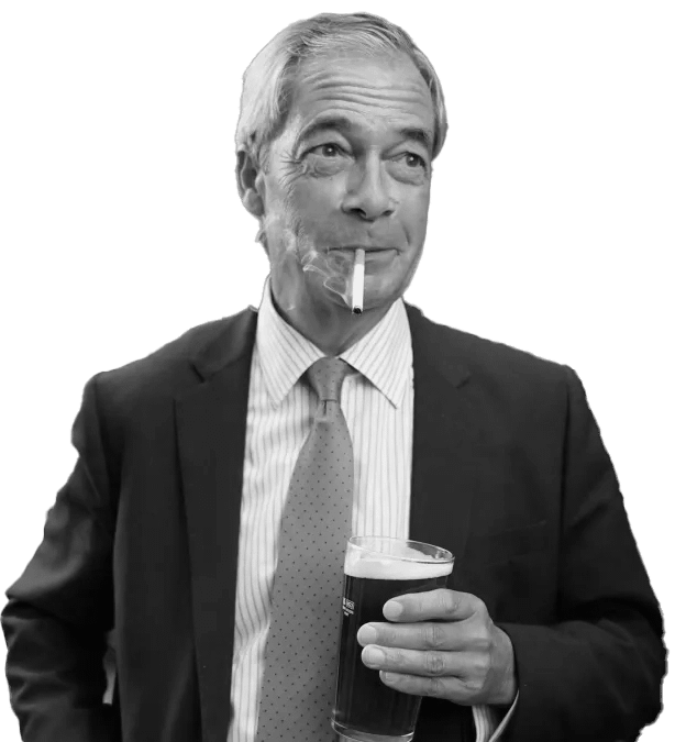 Nigel Farage holding a pint of beer